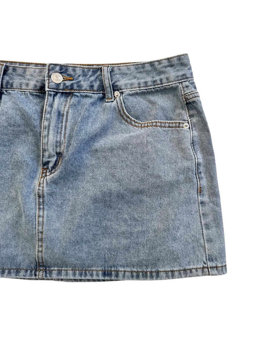 White Fox Light Wash Denim Mini Skirt 5 Pocket Zip Fly Size Large